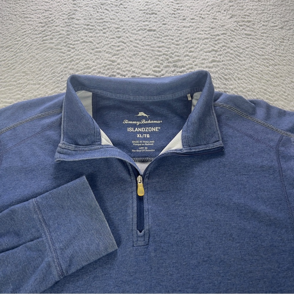 Tommy Bahama Pullover Mens XL Blue IslandZone Quarter Zip Long Sleeve Preppy - Picture 1 of 7